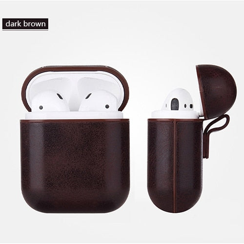 Leather Case For Apple Airpods 2 Strap PC+Leather Cover Cases with Buttons Leather Protective