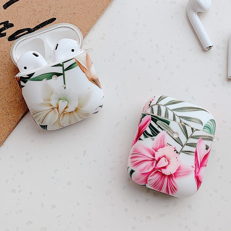 Marble Leaf Flower Case For Airpods  Bluetooth Earphone Charge Case Protective Cases
