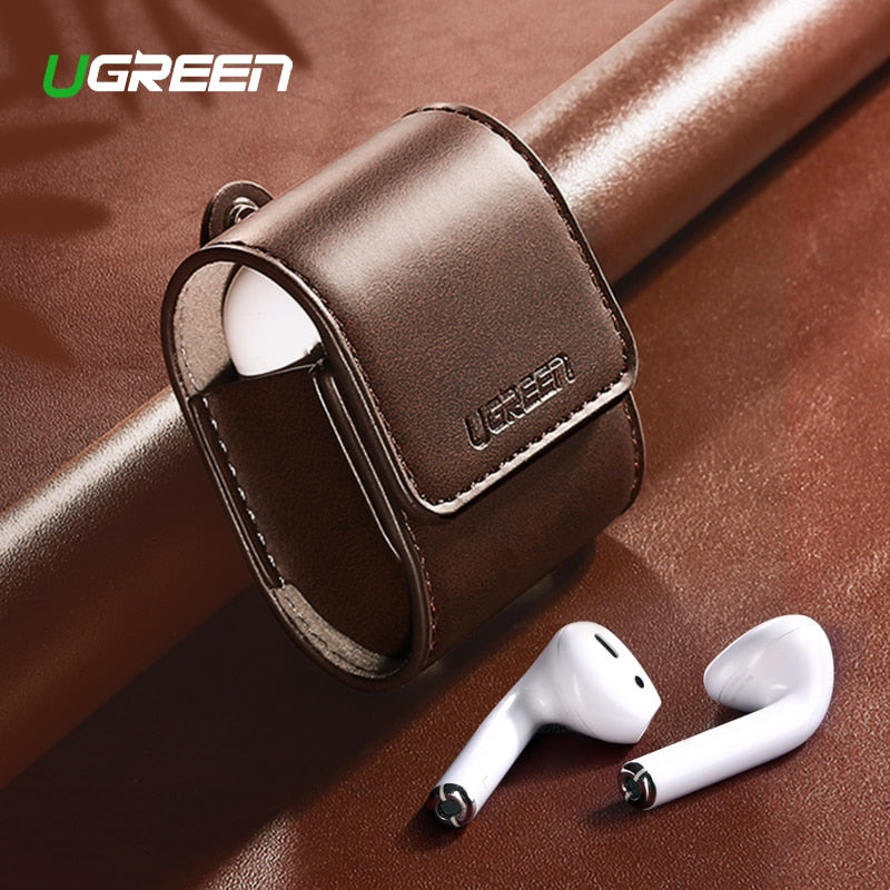 Ugreen Case For AirPods 2 1 Case Leather Earphones Accessories Anti-lost Rope Protective