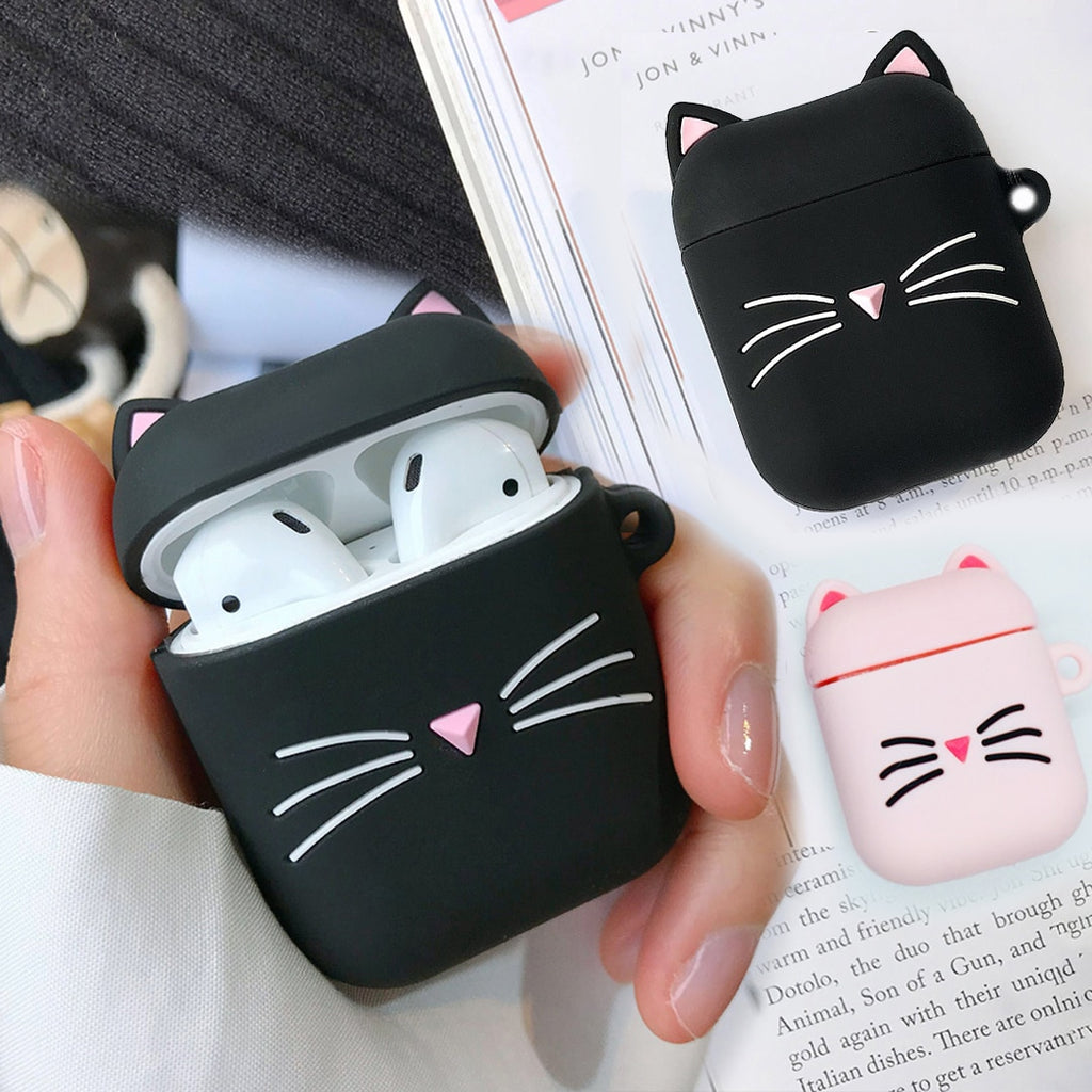 Airpods Case Cute Cat Cartoon Protective Cover with Lovely lanyard Silicon Cover For Airpods