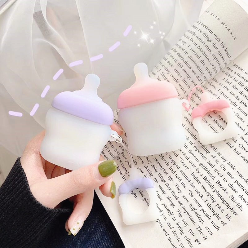 Cute Funny Milk Bottle Earphone Case For Apple Airpods Protect Cover Case with Finger Ring Strap