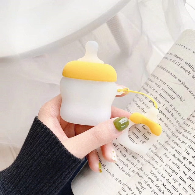 Cute Funny Milk Bottle Earphone Case For Apple Airpods Protect Cover Case with Finger Ring Strap