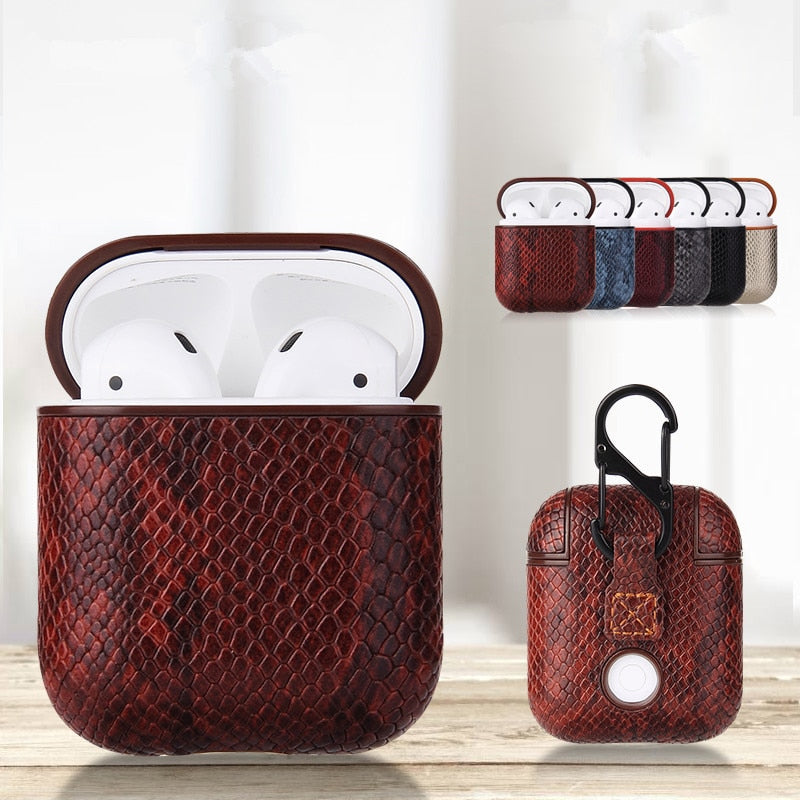 Snake Skin Bag Case For Apple AirPods Bluetooth Wireless Earphone Leather Case For Air Pods